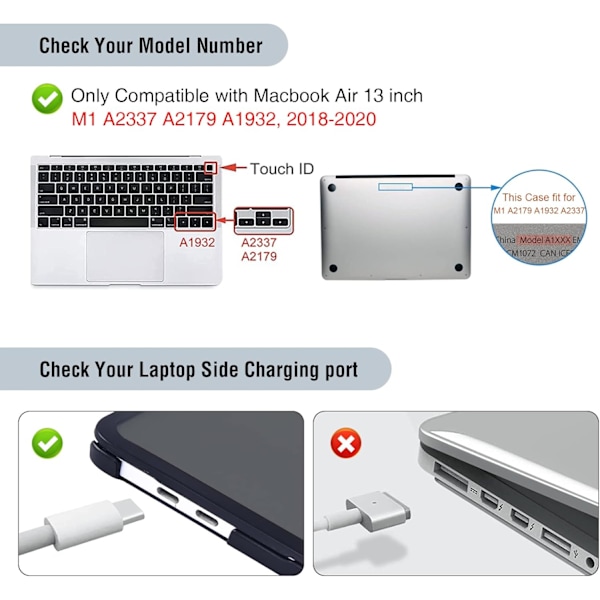 Kotelo yhteensopiva Macbook Air 13 tuuman M1 A2337 A2179 A1932 kanssa, julkaistu 2021-2018 Frost Black