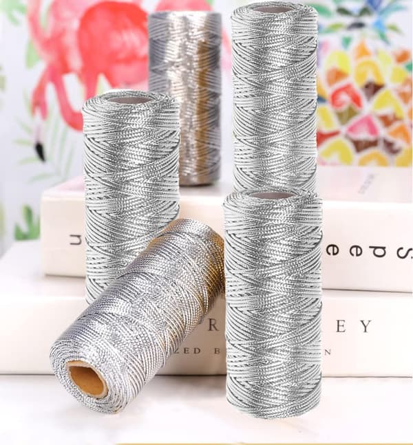 Gold Thread Metallic Thread Gold Thread 100m Glittering Thread for Crafts Gift Wrapping or Christmas Tree Decoration Gift Card 1 Roll-FY- silver