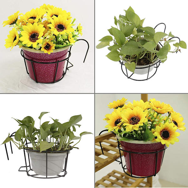 4-pack Rund hängande räls Blomkruka Järn Hängande korg Blomkruka stativ Växtstativ
