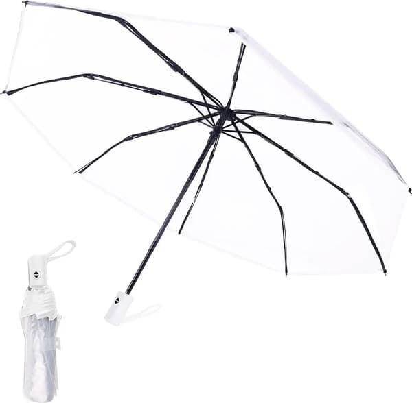 Foldable Transparent Umbrella, Waterproof and Windproof Pocket Umbrella, Automatic Open and Close, Clear View-FY-