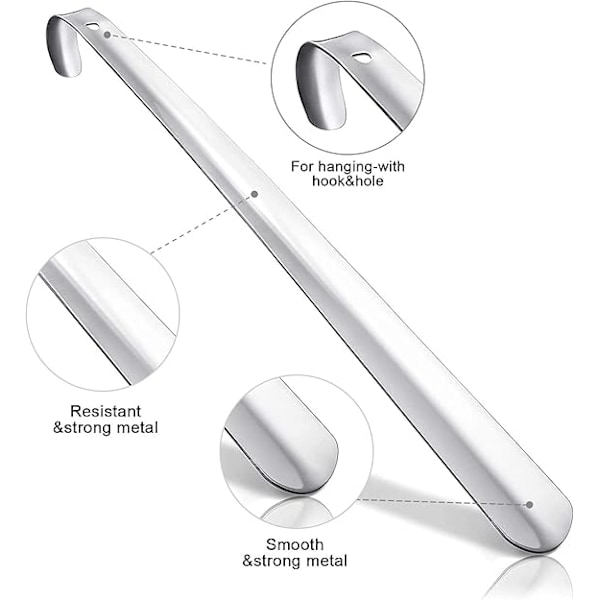 Skohorn i rustfritt stål, langt skohorn i metall Pakke med 2 skohorn - 42 & 16 cm, langt rustfritt stål, meget robust design Perfekt for reiser