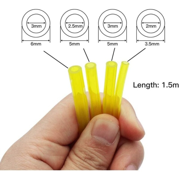 4 st bensinledningar, längd 1,5 m, universal bränsleslang, trädgårdsredskap, transparent gul, för blåsare, gräsklippare, motorsåg, gräsklippartillbehör