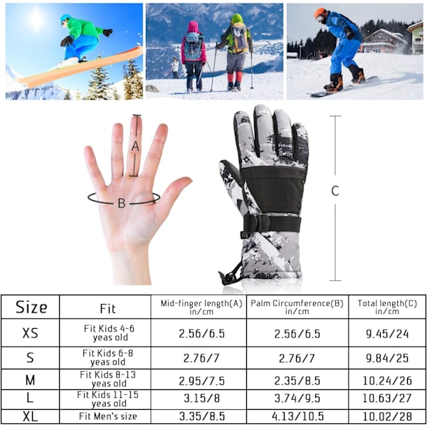Skid- och snowboardhandskar, vattentäta vinterhandskar för män, skidåkning för barn, snowboard