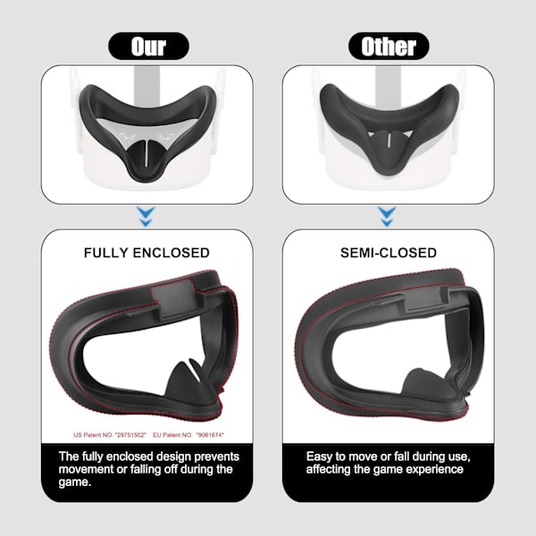 Silikon VR-ansigtsmaske til Oculus/Meta Quest 2-headset Briller Svedtæt Vandafvisende Øjenpude Udskiftning til Q2 VR-tilbehør (Sort)