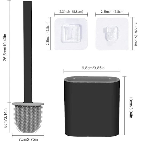 Toiletbørste, bøjeligt toiletbørstehoved dybderengøring toilet dødutrymme, gulv/vægmonteret toiletbørste