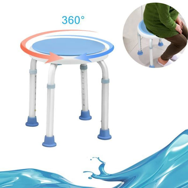 YRHOME Suihkupalli kylpytuoli korkeussäädettävä suihkupalli 360° pyörivä kylpyhuoneen jakkara 136KG