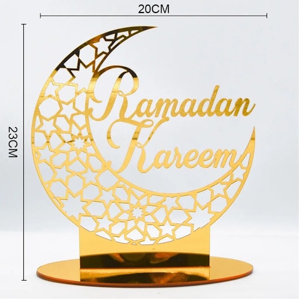EID Mubarak Replika, Guld Akryl Bordspynt Ramadan med LED-lys, Muslimsk Dekoration, Ramadan Dekoration