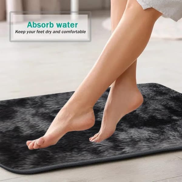 4-pack Bathroom Mat - Super Soft Microfiber Non-Slip Mat, Absorbent & Thick, For Bathroom & Kitchen-FY- blue black