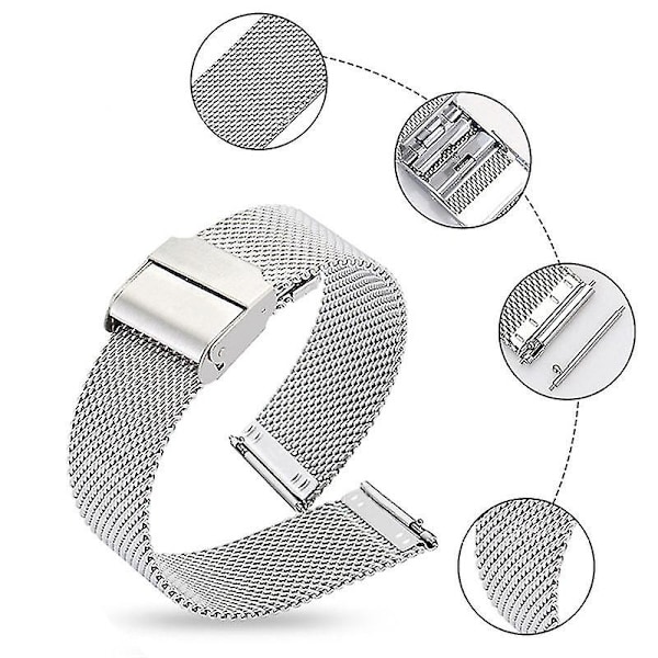 121314151617182022mm Milanese Loop Hurtigkobling Armbånd i Rustfritt Stål for Menn Kvinner Mesh Metall Erstatningsarmbånd Klokkearmbånd Sølv Silver 17mm