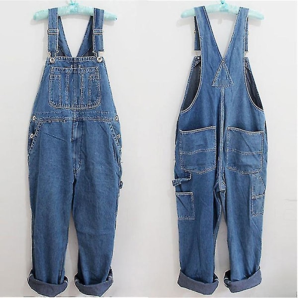 Store herre Bib Løs Overalls Jeans Straight Denim Jumpsuits Fashio Blue 30 50-55KG