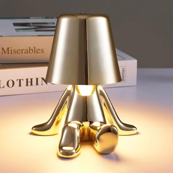 Sengebordslampe med touch, guld Thinker-lampe skrivebordslampe trådløs genopladelig bærbar dekorativ natbordslampe med USB-opladning (guld, A)