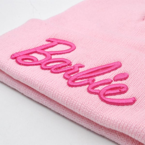 Barbie strikket hue - Sort, lyserød Barbie hue, tredimensionelt broderet uldhue, dame skihue, varm i efterår og vinter