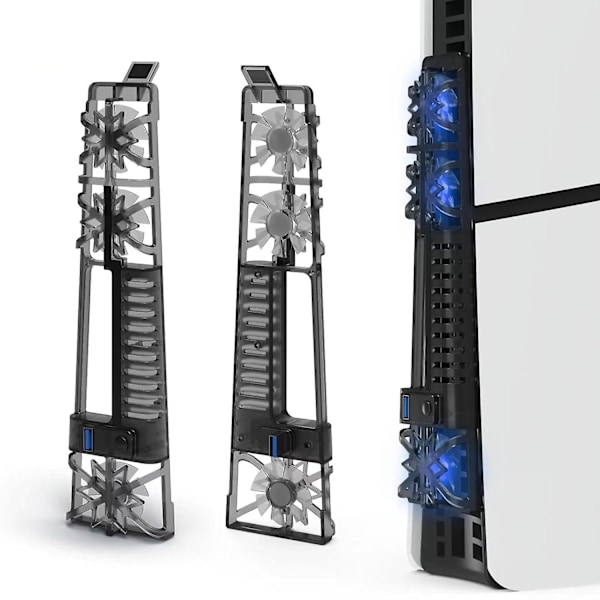 PS5 Slim -jäähdytystuuletin, päivitetty hiljainen jäähdytystuuletin RGB-LED-valoilla, tehokas ulkoinen jäähdytysjärjestelmä PS5 Slim -konsolille UHD/DE