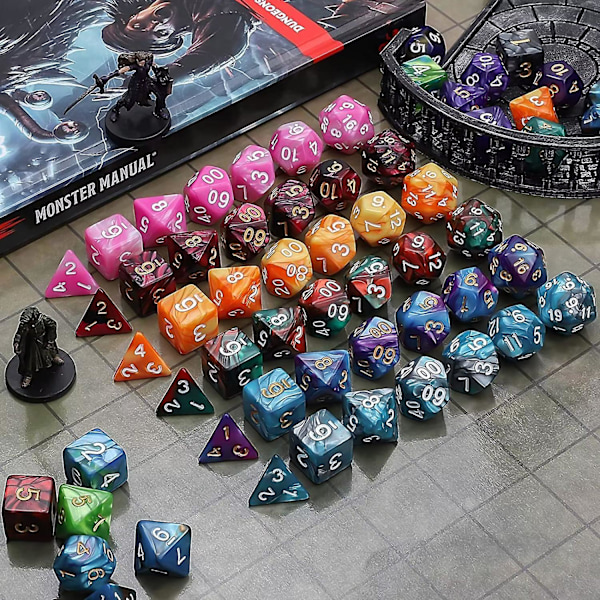 Dnd-tärningar, 6 x 7 set polyedriska dubbelfärgade tärningar påsar för fängelsehåla och drakar Mtg Bordsspel Rpg Dnd D20 D12 D10 D8 D4