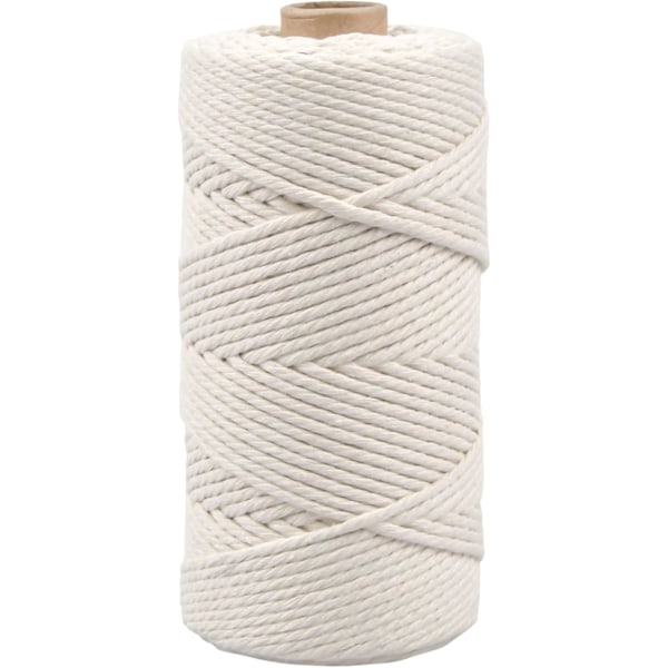 100 m Vitt Makramé Bomullsrep, 3 mm Jute Bomullsgarn, Bomullsmakramétråd, Snöre, Flätat Repgarn för Presentinslagning Stickning Dekoration-Po-