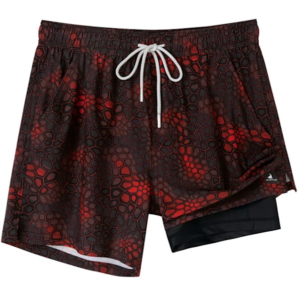 SURFCUZ badbyxor med kompressionsfoder, stretchbadshorts, mörkröd-Po- Dark Red M