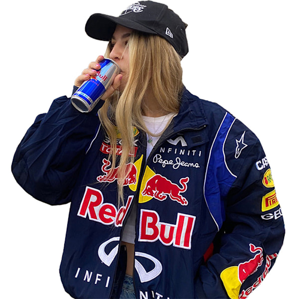 Red Bull Jacka Motorcykelstil Färgblockerad Tryckt Casual Lös Långärmad Vindjacka XL