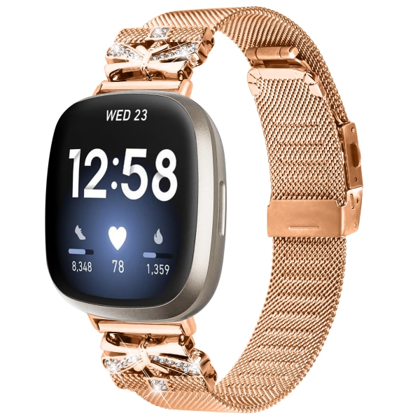 Rostfritt stålarmband för Fitbit Versa3/4/Sense 2 Rose guld Rose guld