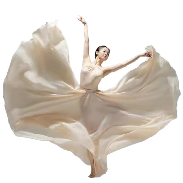 720 Silkeagtig Tynd Chiffon Elastisk Talje Lang Danse Nederdel til Mavedans Beige Beige 85cm