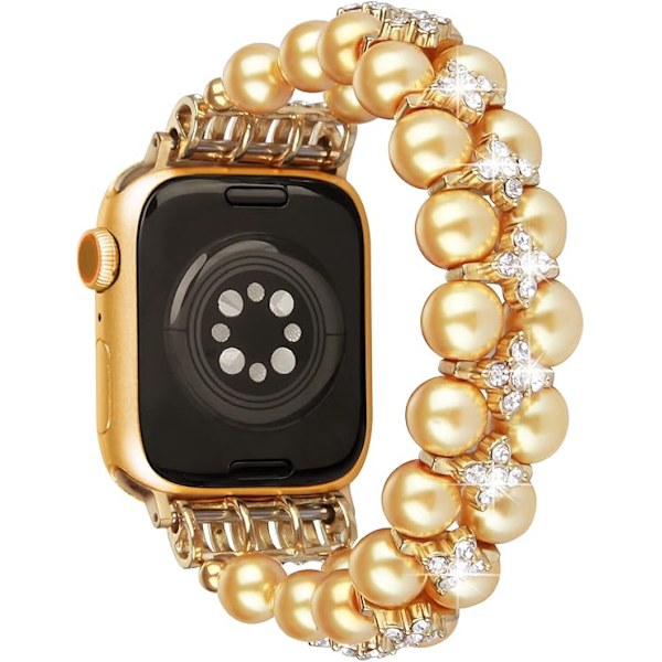 Pärlearmbånd kompatibelt med Apple Watch-rem kvinder 38/40/41mm, kunstig elastisk stretch Bling Diamond smykker armbånd erstatningsrem 38/40/41mm