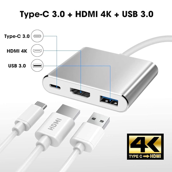 USB-C Multiport Adapter til USB (PD), HDMI 4K og USB-C