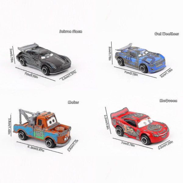 6 stk. Biler 3 Lightning Mcqueen Jackson Storm Mack Farbror Lastbil Metal Bilmodel Legetøjsgave