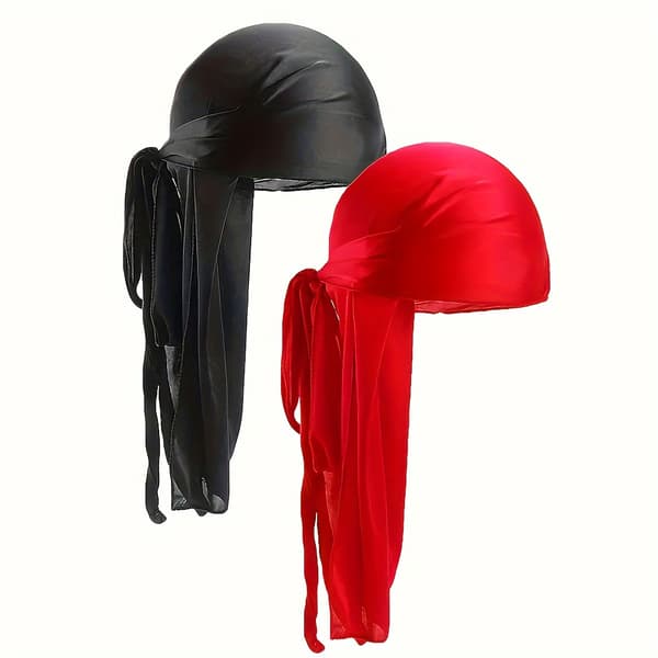 2-pak polyester Durag pirathat med ekstra lang hale 2pcs/set Black+Navy Blue
