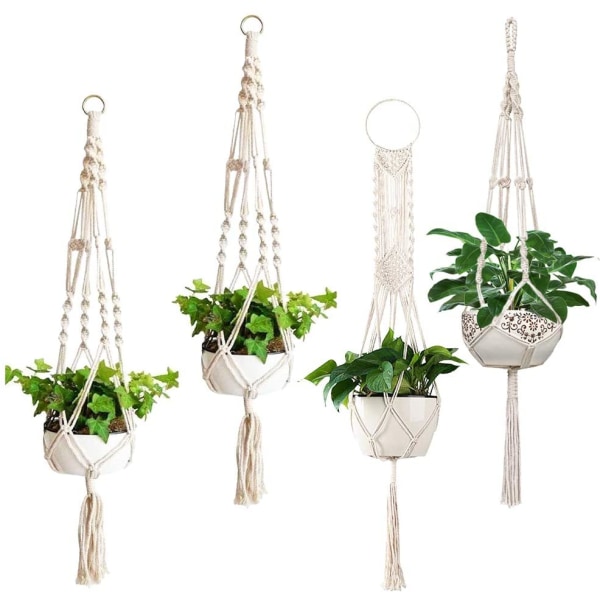 MacramePlantHangers,Setof4IndoorHangingPlanter,HandmadeHangingPlantHolder-43Inch,4Legs