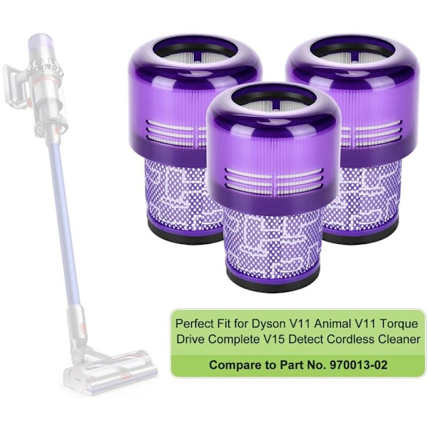 3-pak filtre til Dyson V11 Absolute Extra Pro Animal Torque Drive V15 Detect - erstatter #970013-02