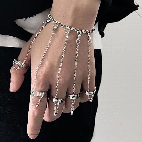 Kjede Finger Ring Armbånd Punk Lagdelt Kjede Tofs Armbånd wi