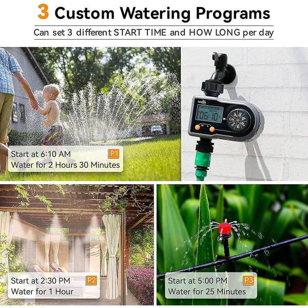 Sprinkler Timer, Vandingstimer Til Have Slange Programmerbar Vanding Timer Med 3 Vandingsprogrammer