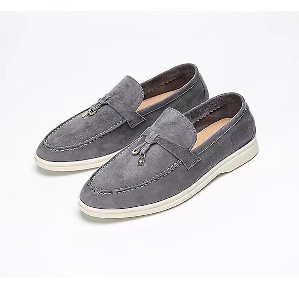 Sommersko for kvinner Loafers Mockasin i semsket skinn med lås, komfortable myke såler, flate sko i plussstørrelse grå gray 44