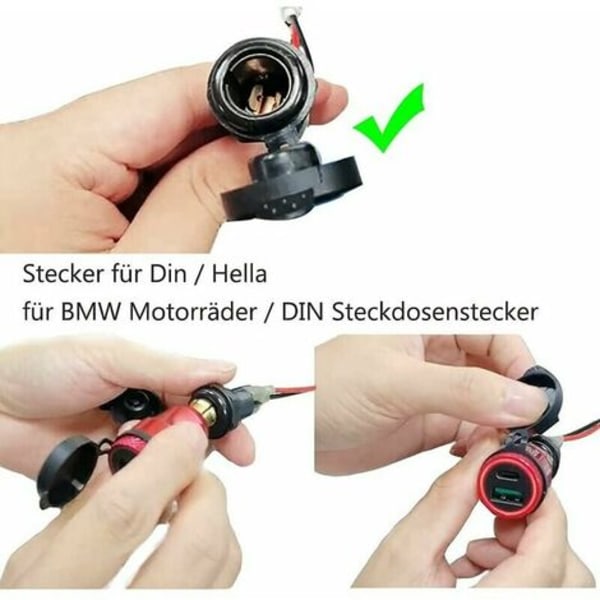 Motorsykkel USB-sigarettenneradapter - Dobbel USB-kontakt - 12V PD 3.0 og QC 3.0 - For BMW motorsykkel,（Lyseblå svart skall)