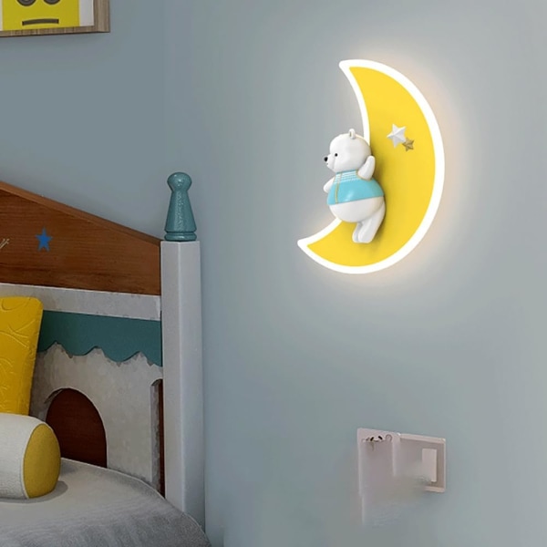 Cartoon Little Bear Wall Lights, Crescent Metal Wall Light, Modern LED Wall Sconces, Decorative Lighting Wall Lamps for Kids Room