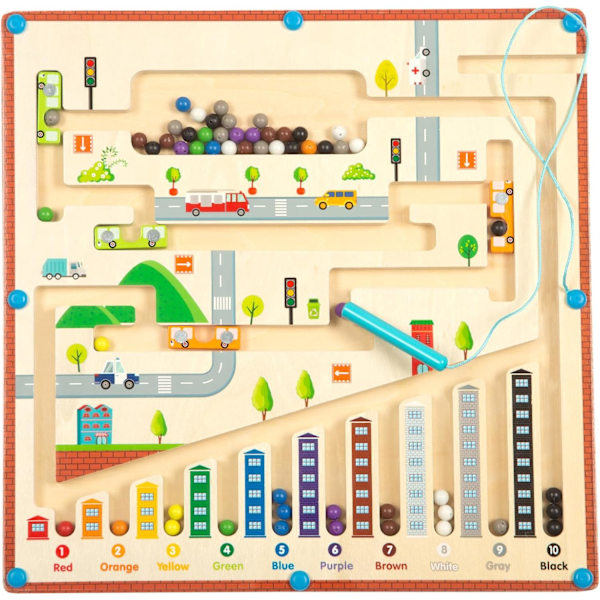 Montessori leksak från 3 4 5 6 år, magnetspel labyrint för att lära sig färger och siffror, magnetisk stadslabyrint, träleksak, barn resespel