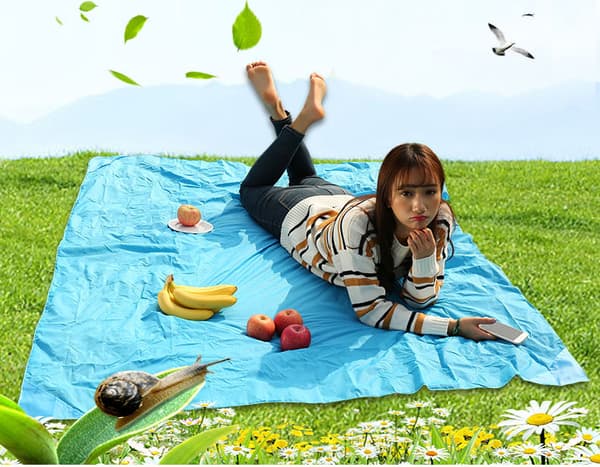 Mini lommepicknickteppe (blått), bærbart strandteppe, maskinvaskbart W-FY-