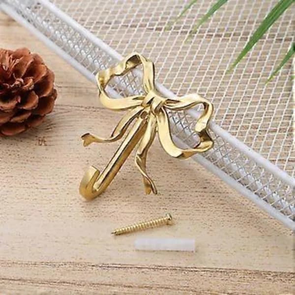 2 Pcs Wall Hooks Bow Shaped Hanging Hooks Metal Towel Hooks Coat Hooks Bag Hooks Bow Wall Decorations-FY-