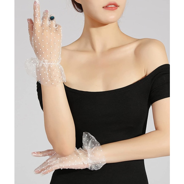 Kvinnors korta handskar vintage prickig spets bröllopshandskar handskar för fest kostym middag 2 par svart vit