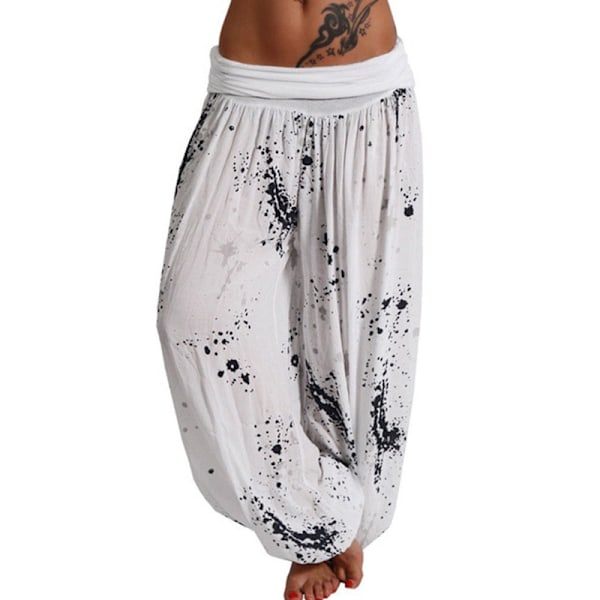 Kvinnor Boho Harem Byxor Yoga Casual Baggy Hareem Byxa vit vit white L