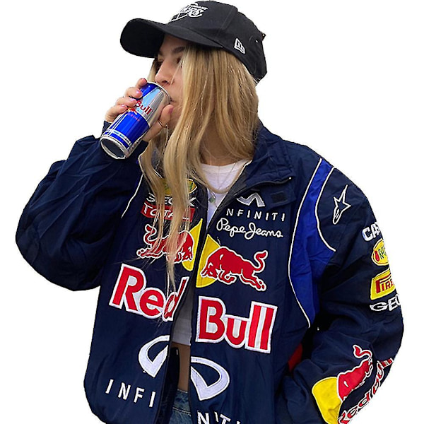 Vintage Racingjakke, Bomberjakke med Print, F1 Streetwear Jakke Y2k L