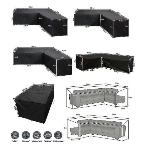 12 storlekar L-formade allvädersskydd vattentäta rottinghörnmöbelskydd trädgård uteplats utomhus soffskydd dammskydd-X42- 270*200*82cm