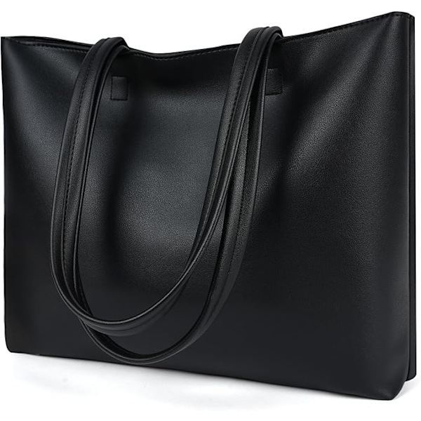 Dametasker, PU-læder tote tasker, dame skuldertasker, store kapacitet casual lynlås skuldertasker Black
