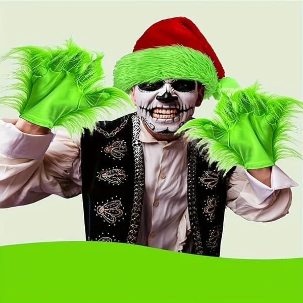 Julehue og Plys Luffer Sæt, Festlige Rollespil Kostume Tilbehør til Voksne 2pcs/set Green