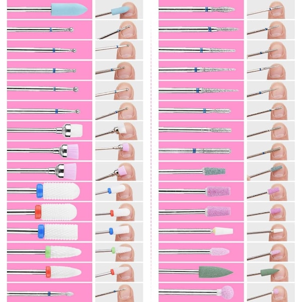 30 stk spikerborsett med eske, 3/32'' keramisk sett, diamantkarbid neglebor for akrylgelnegler
