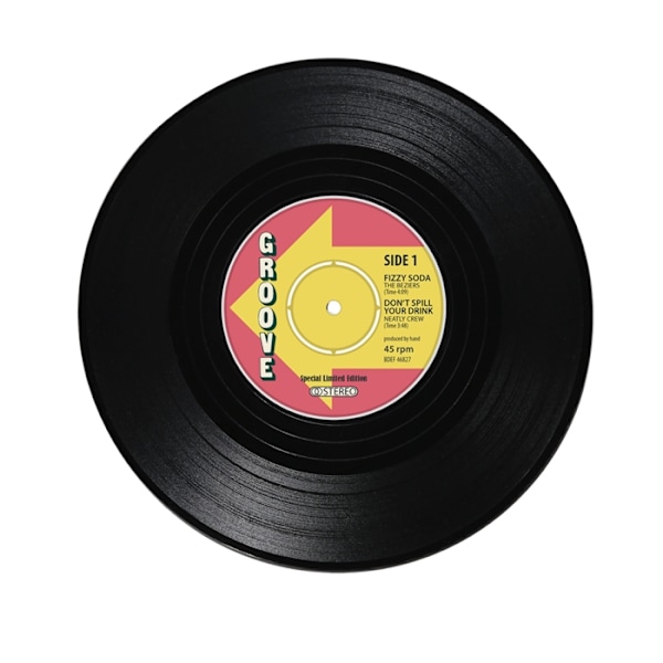 4-pack - Glasunderlägg Vinylskivor - Underlägg till Glas Black Black Svart