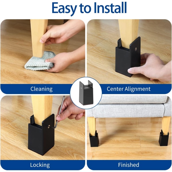 Säädettävä sänky ja huonekalujen korotusjalat ruuvipuristimella, 4 kpl 10 cm säädettävät sängyn korotusjalat, raskaan kaluston sohvapöydän tuolin korotusjalat