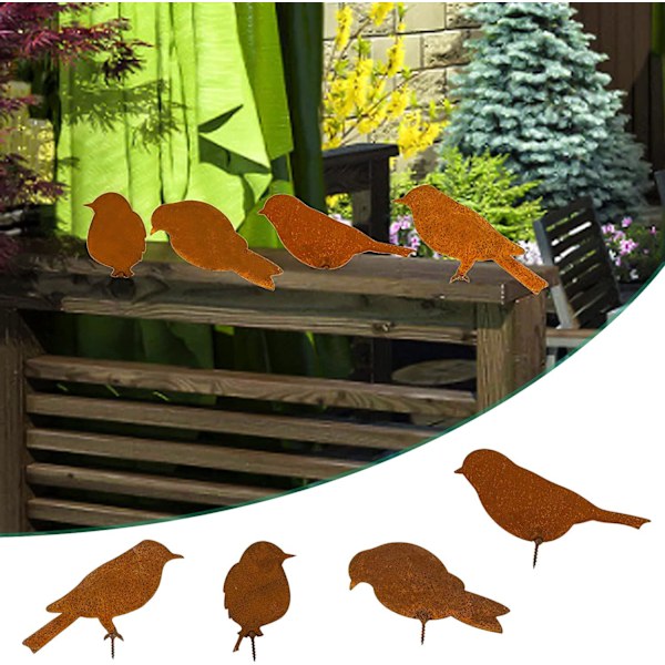 Rostiga fåglar med skruvar Fåglar Trädgård Silhuett Dekoration Rostig Metall Trädgård Yard Art Metallfåglar Fågelprydnader Uteplats Gård Landskap 4PCS