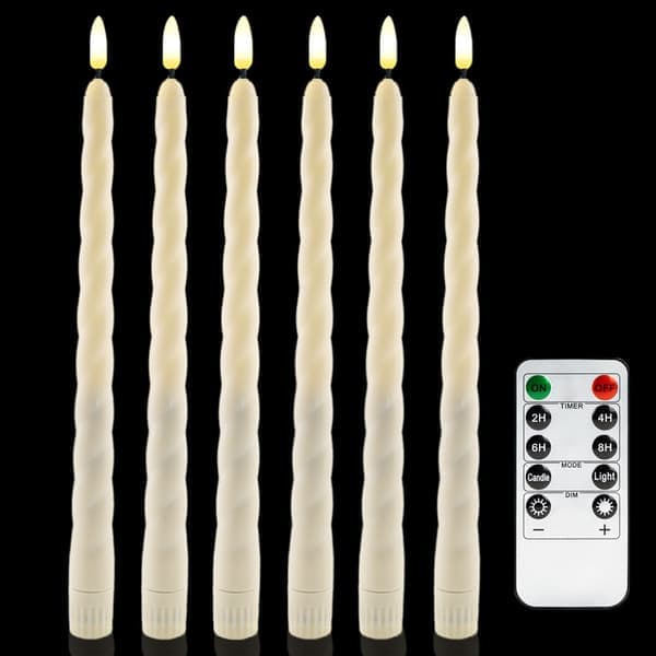 6-pack Battery Operated LED Candles with Remote Control and Timer, Flickering Warm White Real Wax Light-FY- B
