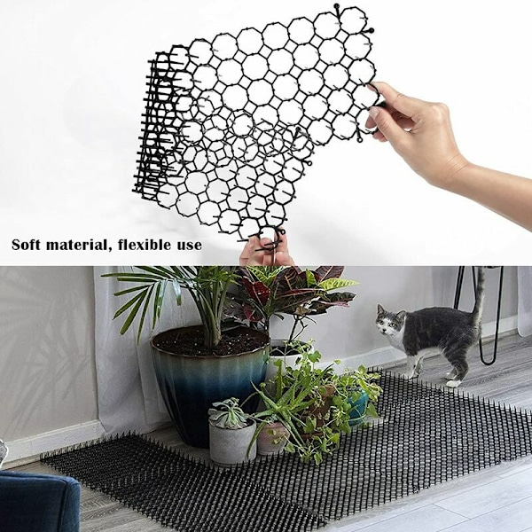 Sett med 6 kattrepellenter med pigger, 48,5 x 13,5 cm utendørs katteskremmematter, kattepigger, anti-kattmatter i piggtrådnett for hagegjerder