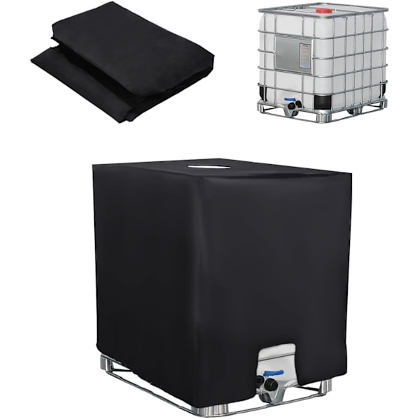 Beskyttelse til 1000L IBC-tank, vandtank, anti-UV, støvtæt regnvandsbeholder, beskyttelsespresenningbeholder IBC-tank, 116 x 100 x 120 cm, sort
